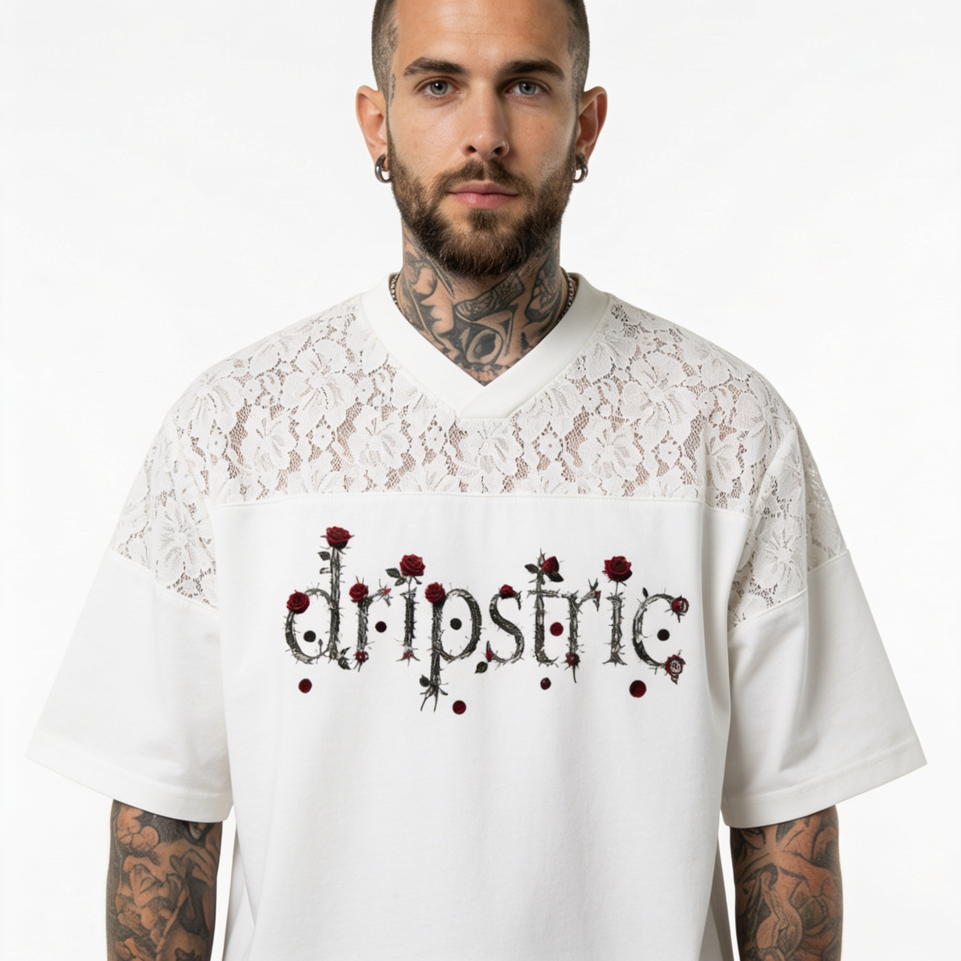 (LIMITED)Lace Paneling T-Shirt -  Rosas