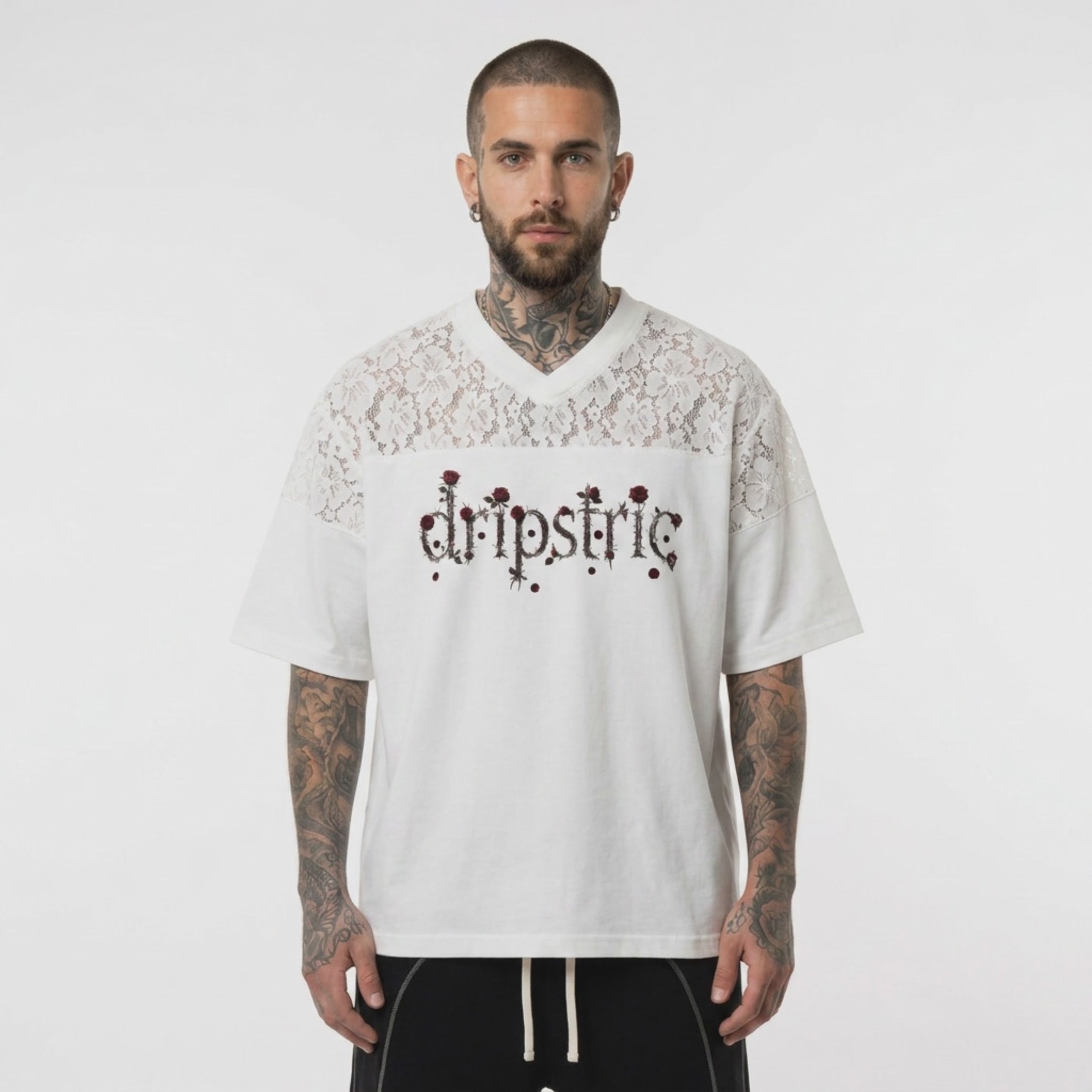 (LIMITED)Lace Paneling T-Shirt -  Rosas